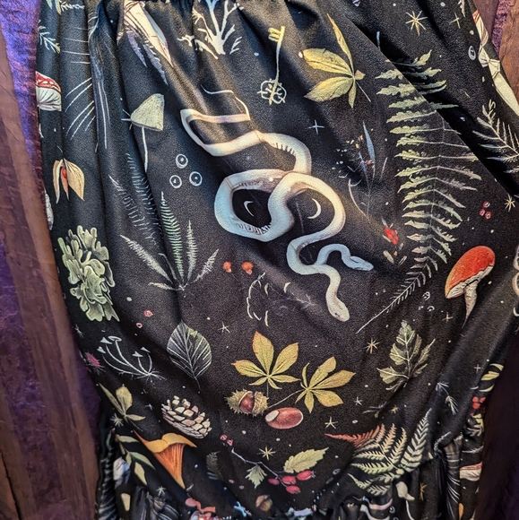 CORAMOON Snake Botanical Mushroom Witchy Fairycore Cottagecore Maxi Dress M/L - Picture 6 of 9
